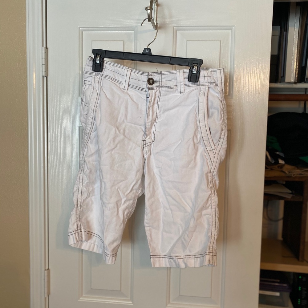 Flat front white dress shorts